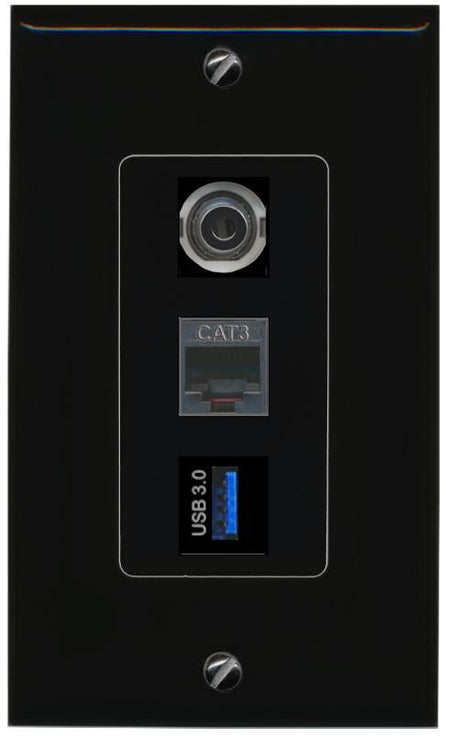 3.5mm PHONE USB-3 Wall Plate [Black]