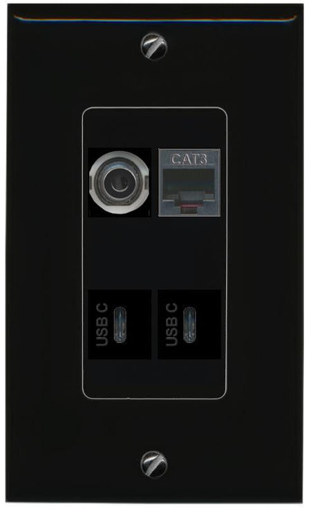 RiteAV 3.5mm PHONE 2 USBC Wall Plate Decorative [Black]