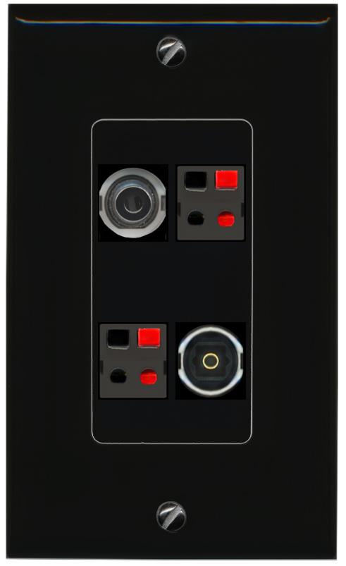 RiteAV 3.5mm 2 SPEAKER TOSLINK Wall Plate Decorative [Black]