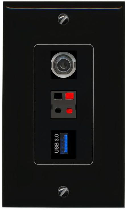 3.5mm SPEAKER USB-3 Wall Plate [Black]