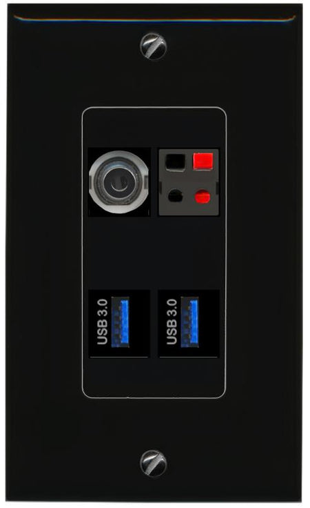 RiteAV 3.5mm SPEAKER 2 USB-3 Wall Plate Decorative [Black]