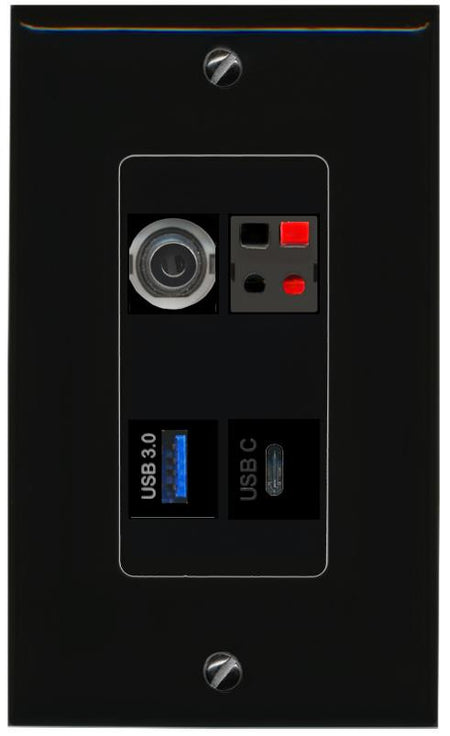 RiteAV 3.5mm SPEAKER USB-3 USBC Wall Plate Decorative [Black]