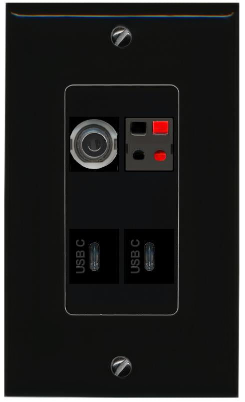 RiteAV 3.5mm SPEAKER 2 USBC Wall Plate Decorative [Black]