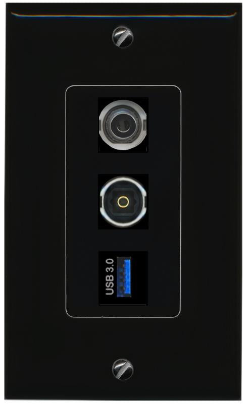 3.5mm TOSLINK USB-3 Wall Plate [Black]