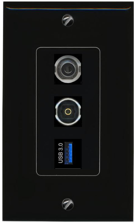 3.5mm TOSLINK USB-3 Wall Plate [Black]