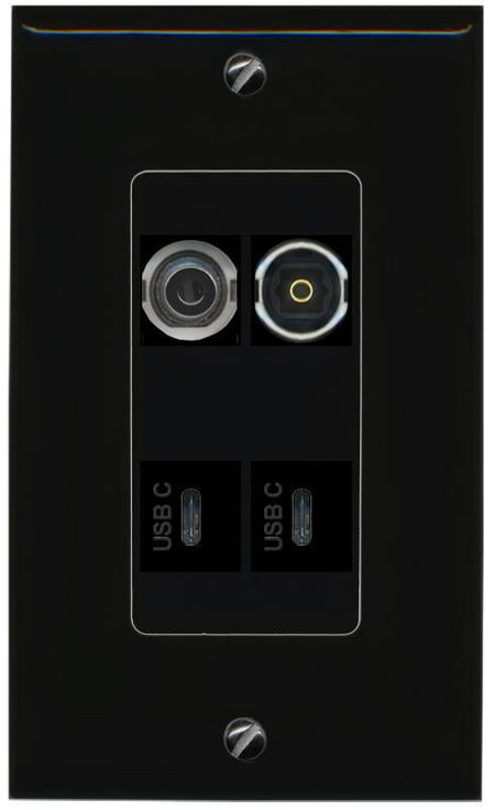 RiteAV 3.5mm TOSLINK 2 USBC Wall Plate Decorative [Black]