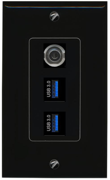 3.5mm 2 USB-3 Wall Plate [Black]