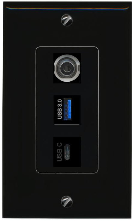 3.5mm USB-3 USBC Wall Plate [Black]