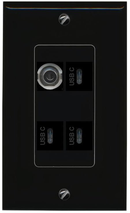 RiteAV 3.5mm 3 USBC Wall Plate Decorative [Black]