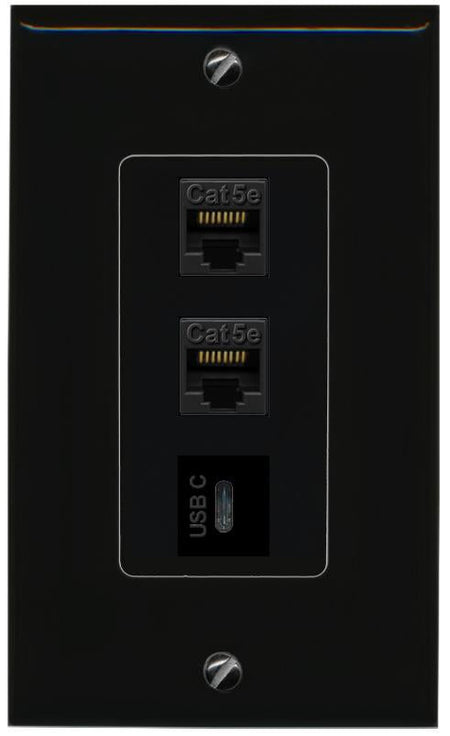 2 CAT5E-WHITE USBC Wall Plate [Black]