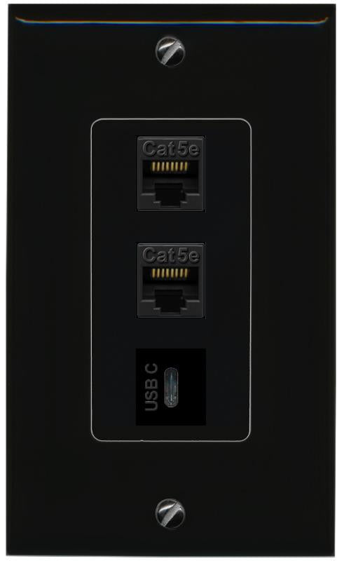 2 CAT5E-WHITE USBC Wall Plate [Black]