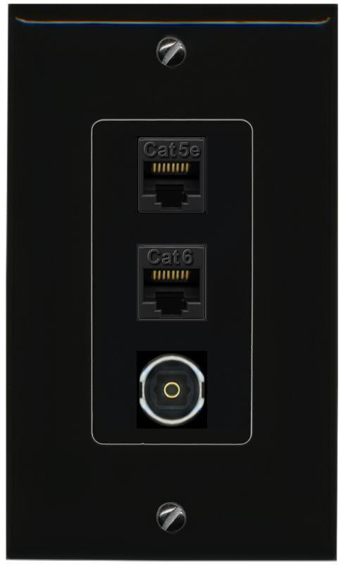 CAT5E-WHITE CAT6 TOSLINK Wall Plate [Black]