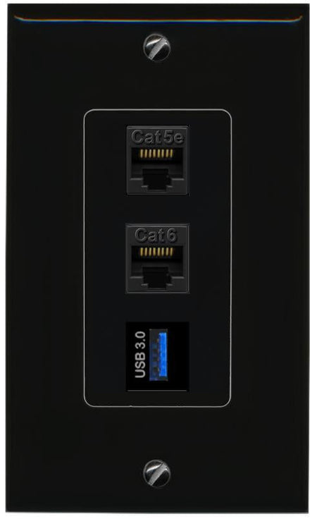CAT5E-WHITE CAT6 USB-3 Wall Plate [Black]