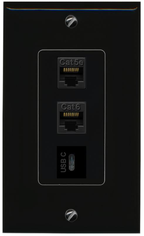 CAT5E-WHITE CAT6 USBC Wall Plate [Black]