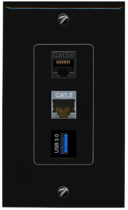 CAT5E-WHITE CAT7 USB-3 Wall Plate [Black]