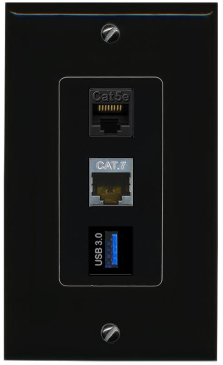 CAT5E-WHITE CAT7 USB-3 Wall Plate [Black]