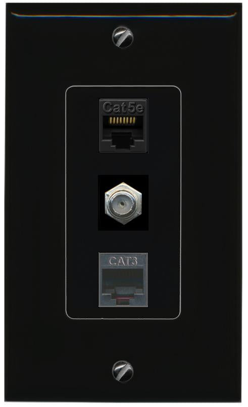 CAT5E-WHITE COAX PHONE Wall Plate [Black]