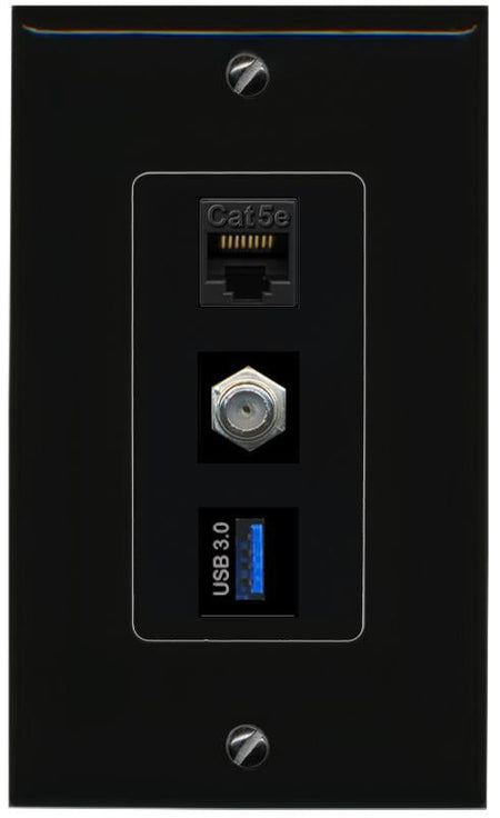 CAT5E-WHITE COAX USB-3 Wall Plate [Black]
