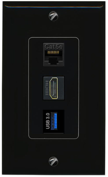 CAT5E-WHITE HDMI USB-3 Wall Plate [Black]