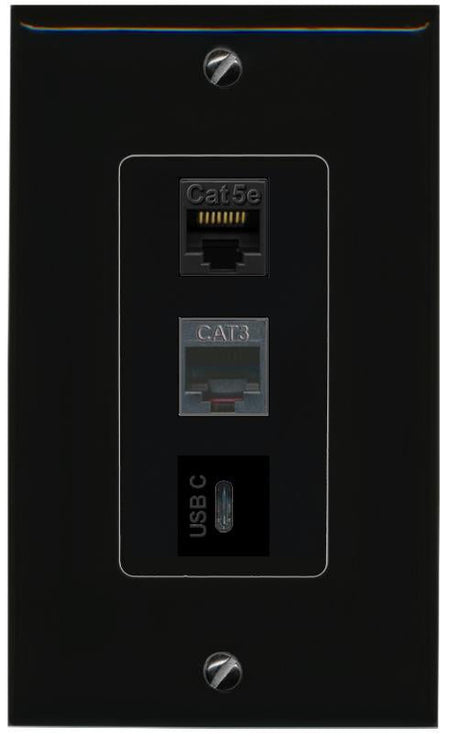 CAT5E-WHITE PHONE USBC Wall Plate [Black]