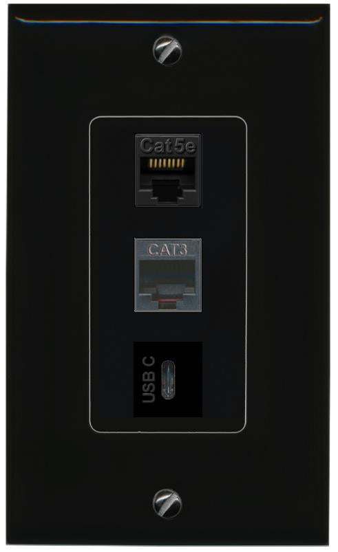 CAT5E-WHITE PHONE USBC Wall Plate [Black]