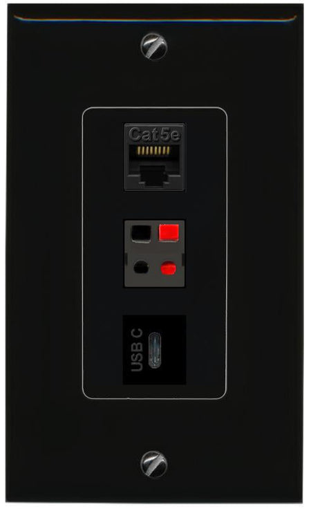 CAT5E-WHITE SPEAKER USBC Wall Plate [Black]