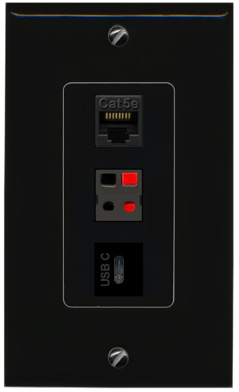 CAT5E-WHITE SPEAKER USBC Wall Plate [Black]