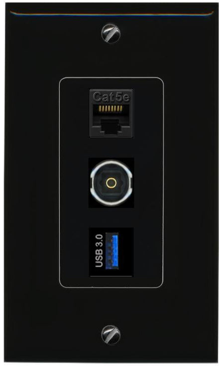 CAT5E-WHITE TOSLINK USB-3 Wall Plate [Black]