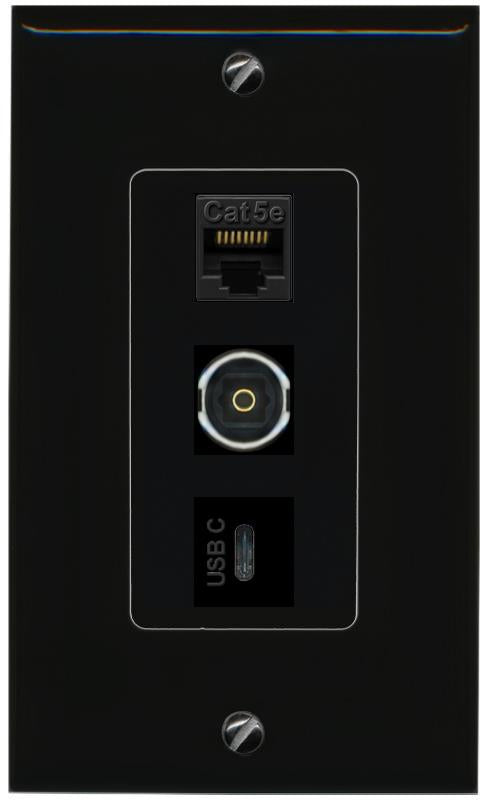 CAT5E-WHITE TOSLINK USBC Wall Plate [Black]