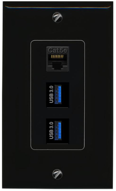 CAT5E-WHITE 2 USB-3 Wall Plate [Black]