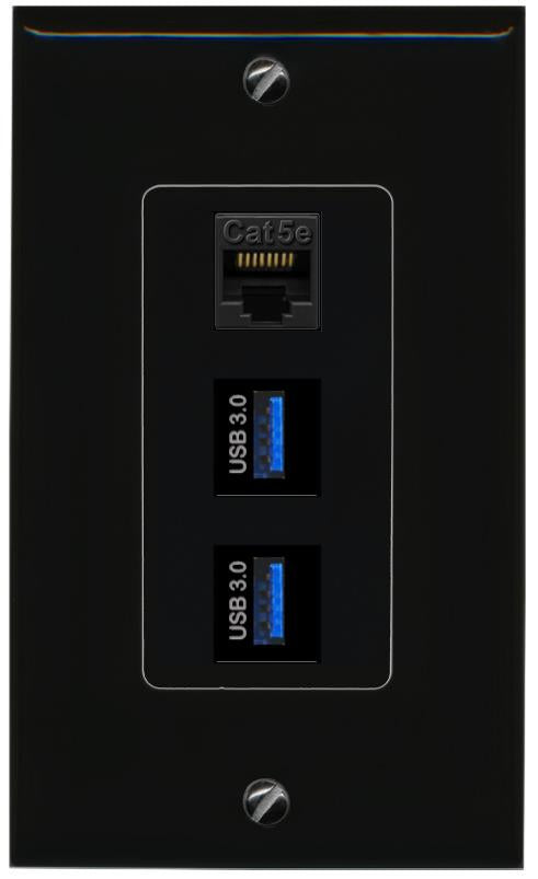 CAT5E-WHITE 2 USB-3 Wall Plate [Black]