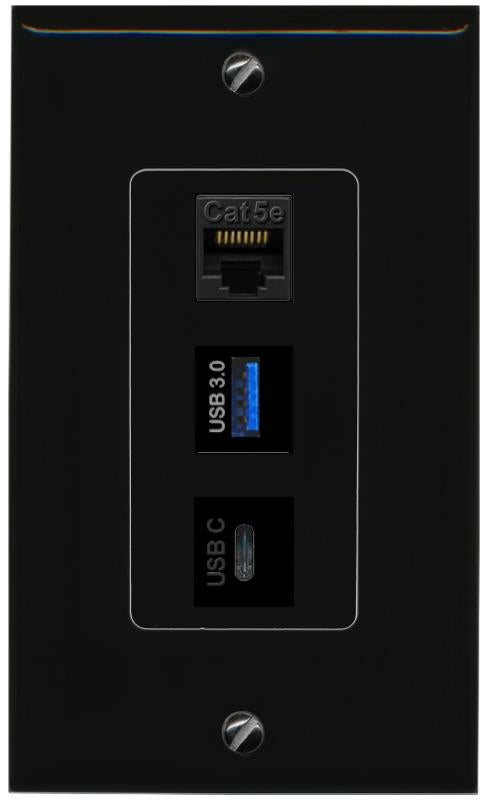 CAT5E-WHITE USB-3 USBC Wall Plate [Black]