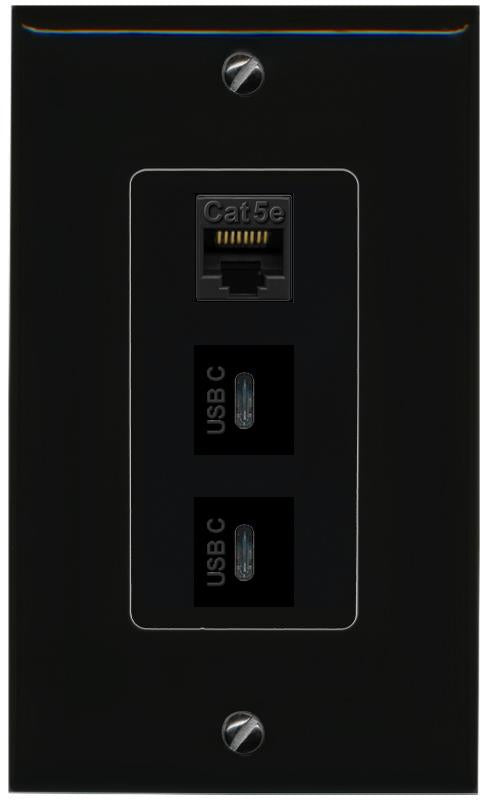 CAT5E-WHITE 2 USBC Wall Plate [Black]
