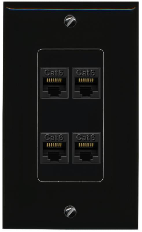 RiteAV 4 CAT6 Wall Plate Decorative [Black]