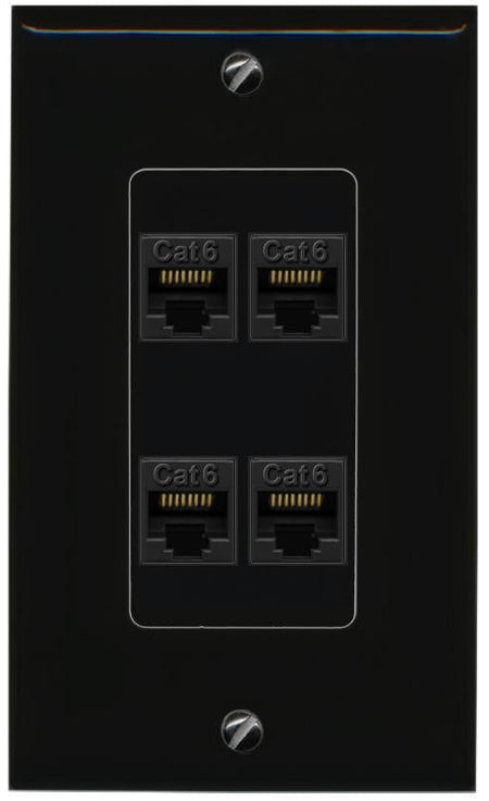 RiteAV 4 CAT6 Wall Plate Decorative [Black]