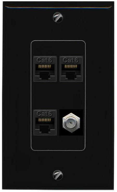 RiteAV 3 CAT6 COAX Wall Plate Decorative [Black]
