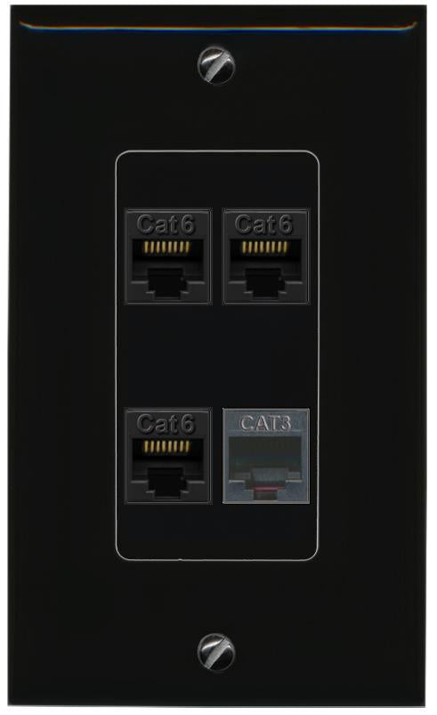 RiteAV 3 CAT6 PHONE Wall Plate Decorative [Black]