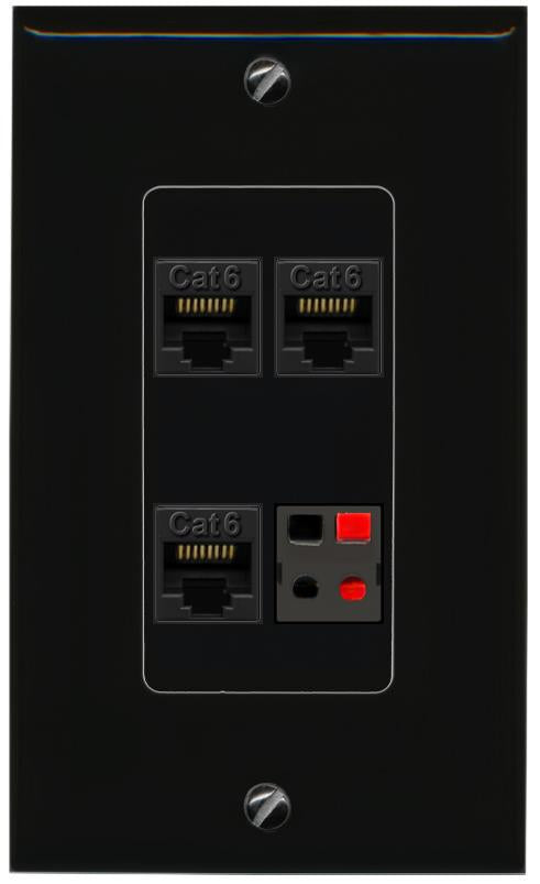 RiteAV 3 CAT6 SPEAKER Wall Plate Decorative [Black]