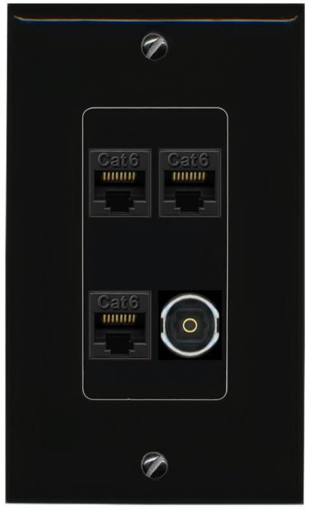 RiteAV 3 CAT6 TOSLINK Wall Plate Decorative [Black]