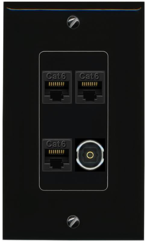 RiteAV 3 CAT6 TOSLINK Wall Plate Decorative [Black]