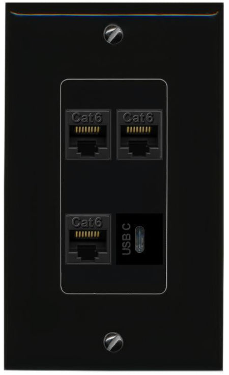 RiteAV 3 CAT6 USBC Wall Plate Decorative [Black]