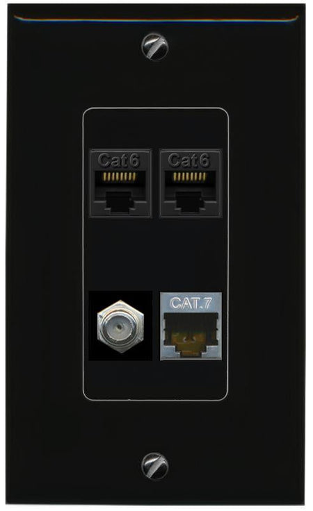 RiteAV 2 CAT6 CAT7 COAX Wall Plate Decorative [Black]