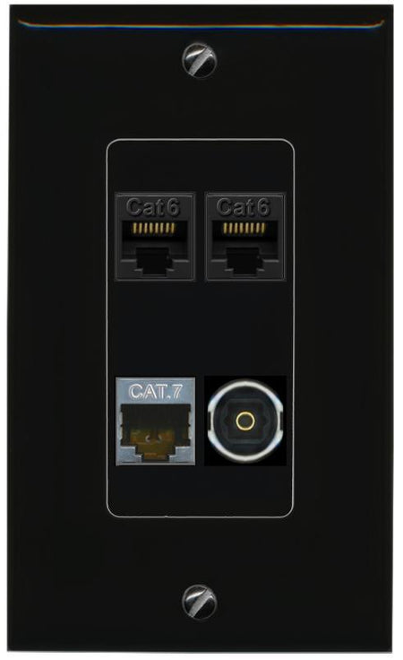 RiteAV 2 CAT6 CAT7 TOSLINK Wall Plate Decorative [Black]