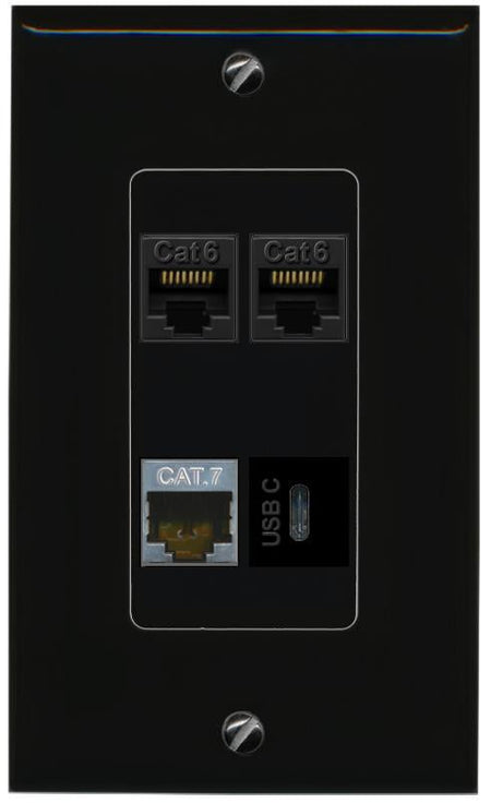 RiteAV 2 CAT6 CAT7 USBC Wall Plate Decorative [Black]