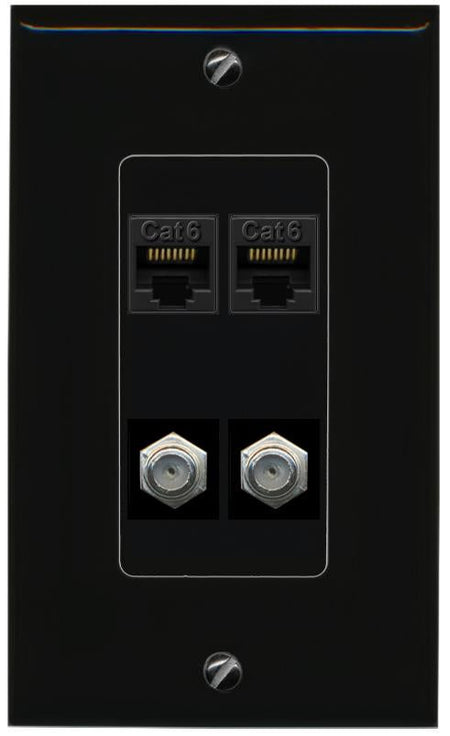 RiteAV 2 CAT6 2 COAX Wall Plate Decorative [Black]