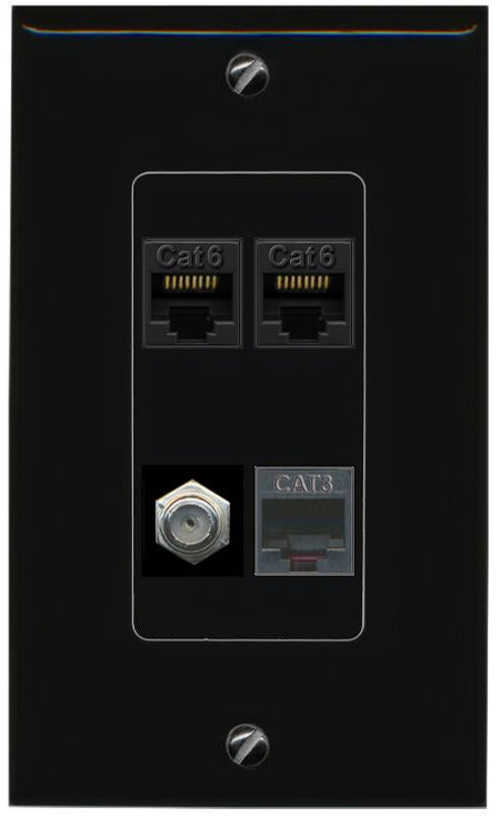 RiteAV 2 CAT6 COAX PHONE Wall Plate Decorative [Black]
