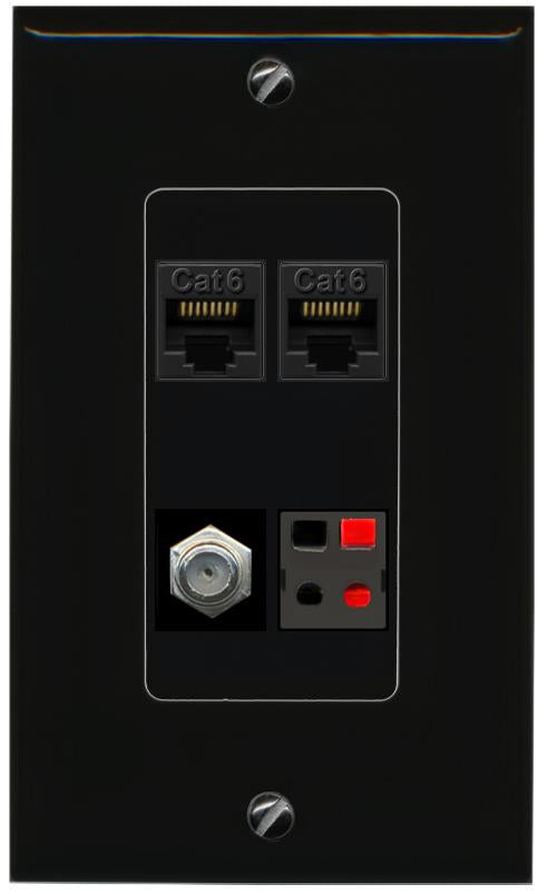 RiteAV 2 CAT6 COAX SPEAKER Wall Plate Decorative [Black]
