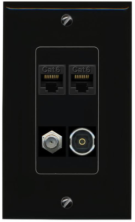 RiteAV 2 CAT6 COAX TOSLINK Wall Plate Decorative [Black]