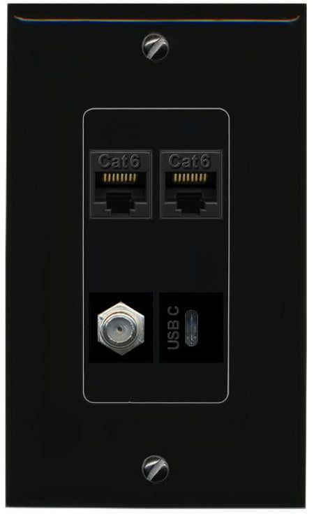 RiteAV 2 CAT6 COAX USBC Wall Plate Decorative [Black]