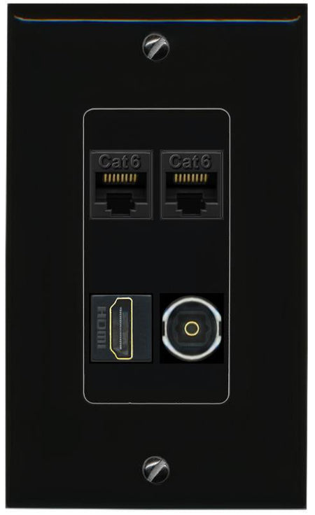 RiteAV 2 CAT6 HDMI TOSLINK Wall Plate Decorative [Black]